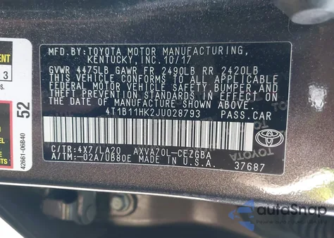 2018 Toyota Camry Xle z USA, uszkodzony, nr VIN 4T1B11HK2JU028793